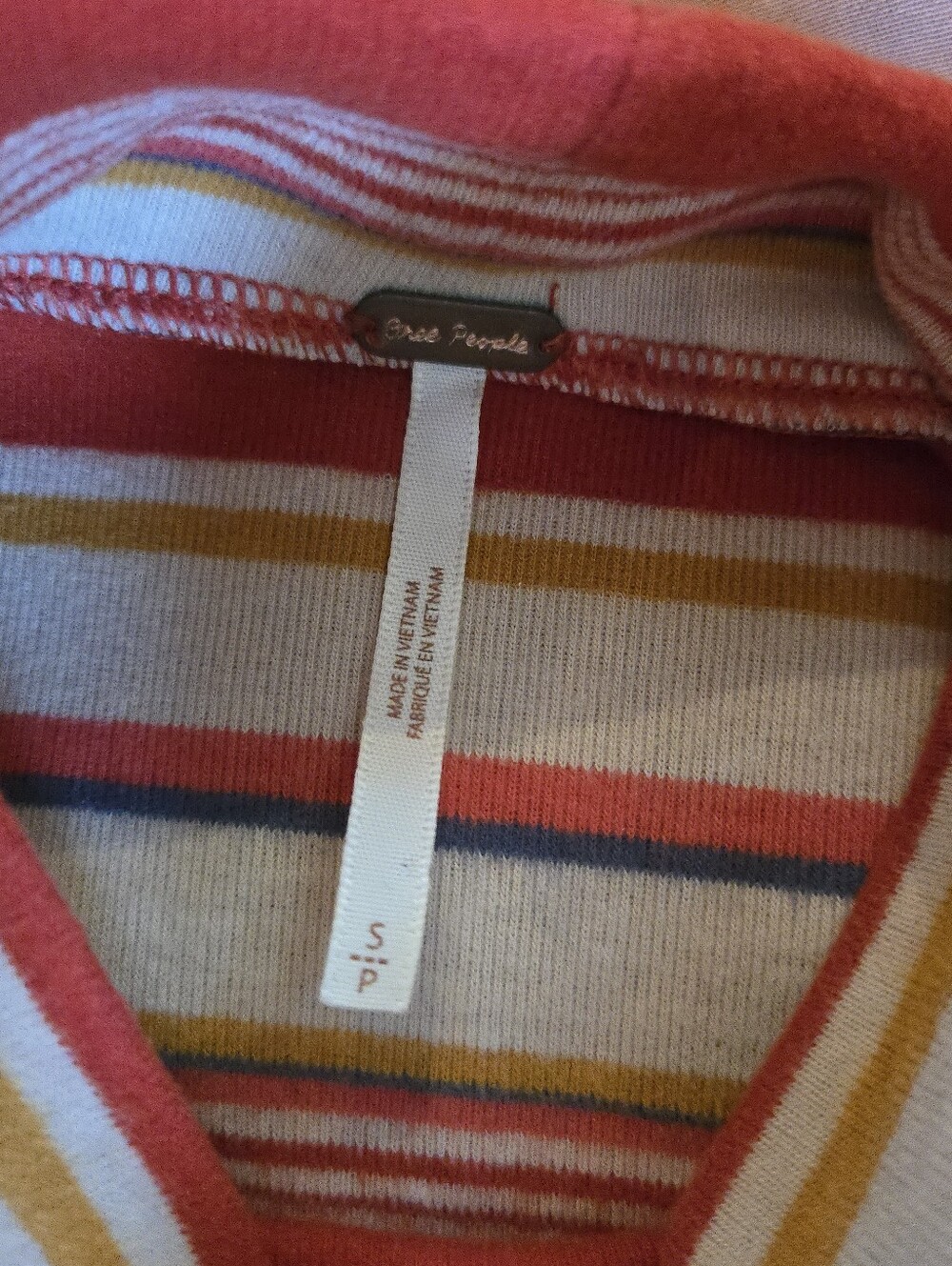 Free People | 'Steph' Coral Red Multi Striped Long Sleeve Tee, Size S - Picture 8 of 9
